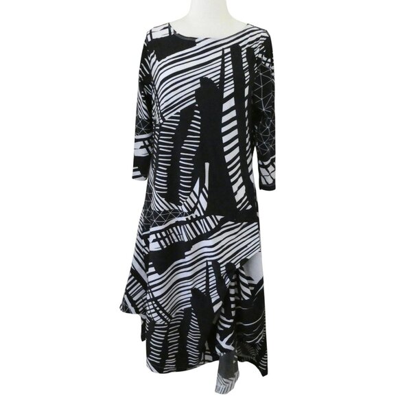 PORTO SF abstract stripe draped jersey dress sz 3 L *flaw - Picture 1 of 7